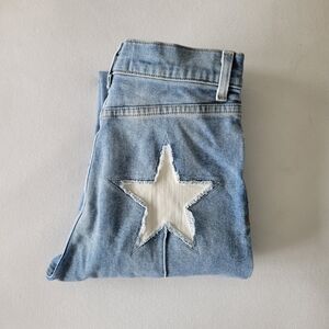 REVICE Classic Light Blue Straight Leg High Waist Rising Star Patch Jeans